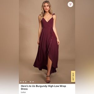 NWT Lulu’s Here's to Us Burgundy High-Low Wrap
Dress